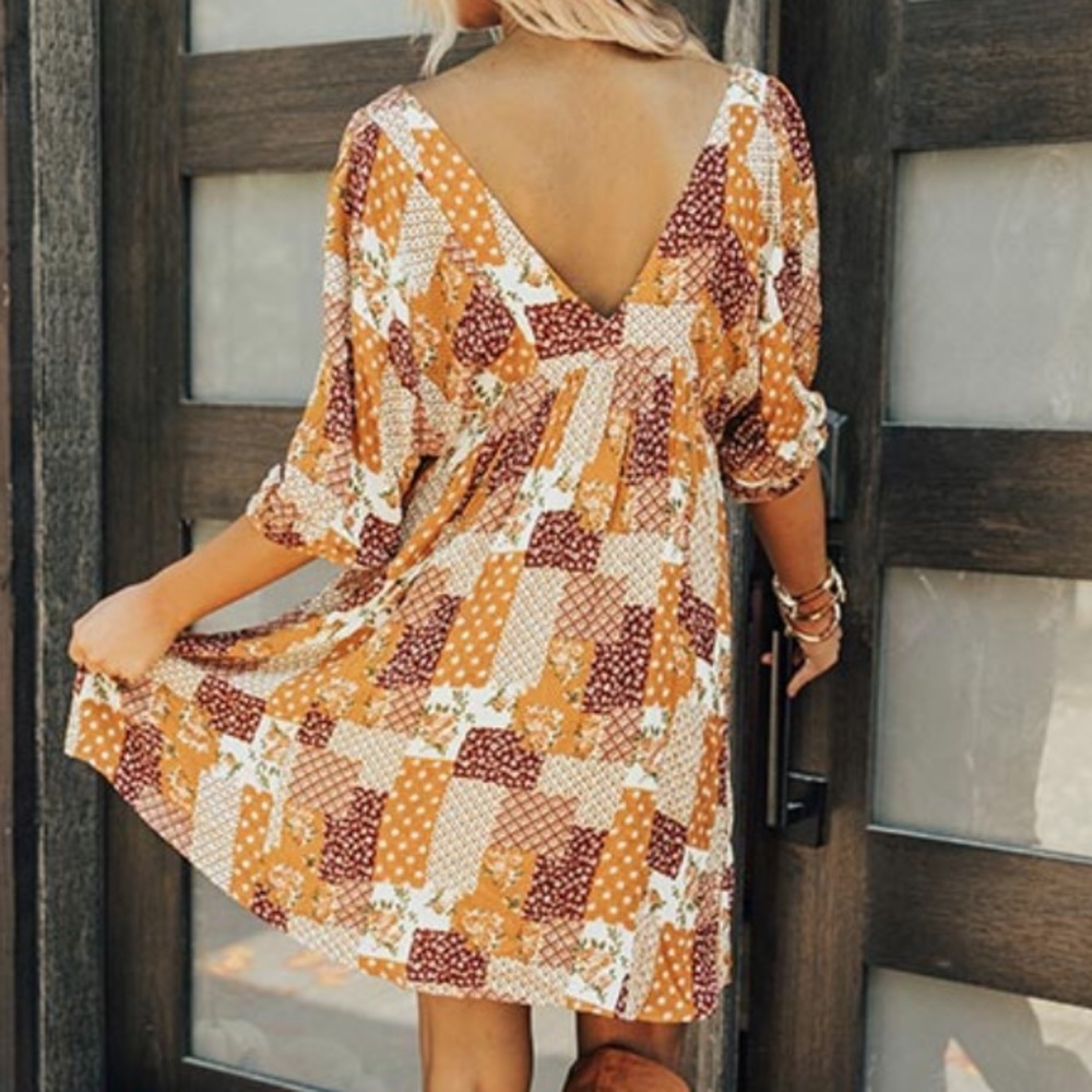 Merritt boho tunic bubble 1/2 sleeves v neck front and back dress size large